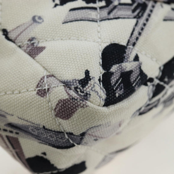 CHANEL Matelasse 25 Airline Shoulder Bag Canvas White Silver CC Auth 195237SAM
