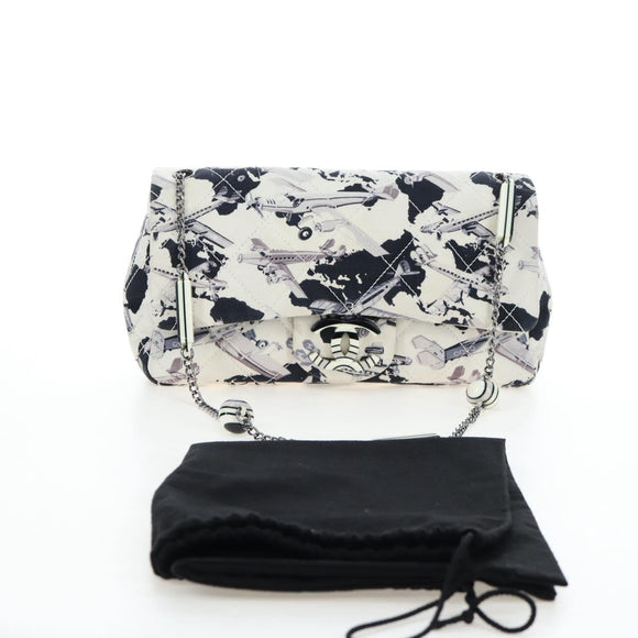 CHANEL Matelasse 25 Airline Shoulder Bag Canvas White Silver CC Auth 195237SAM