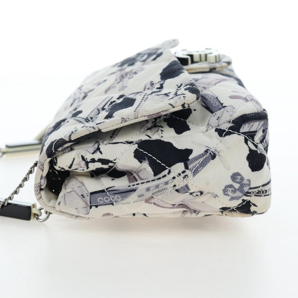 CHANEL Matelasse 25 Airline Shoulder Bag Canvas White Silver CC Auth 195237SAM