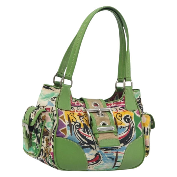 PRADA Hand Bag Nylon Green Silver Auth 195238A