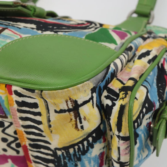 PRADA Hand Bag Nylon Green Silver Auth 195238A