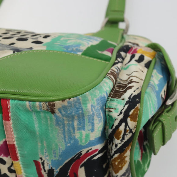 PRADA Hand Bag Nylon Green Silver Auth 195238A
