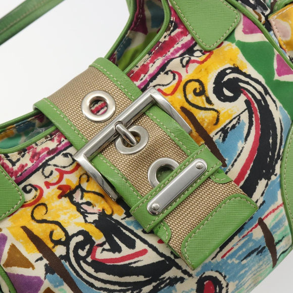 PRADA Hand Bag Nylon Green Silver Auth 195238A