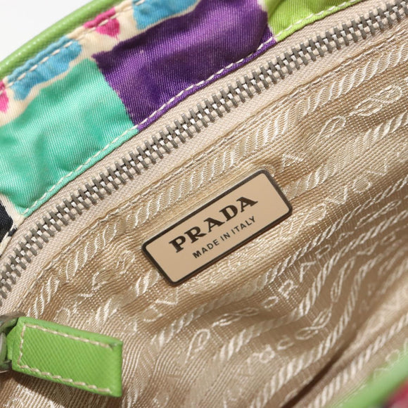 PRADA Hand Bag Nylon Green Silver Auth 195238A
