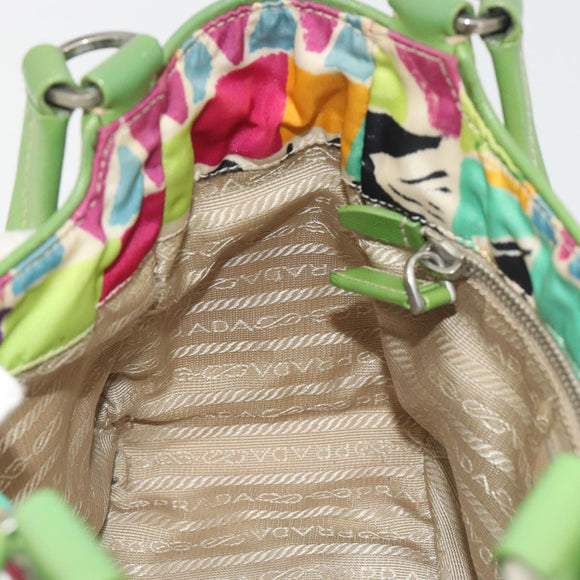 PRADA Hand Bag Nylon Green Silver Auth 195238A