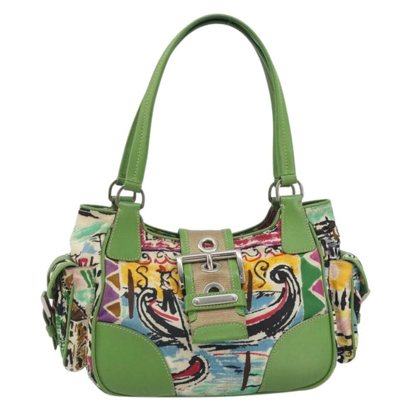 PRADA Hand Bag Nylon Green Silver Auth 195238A