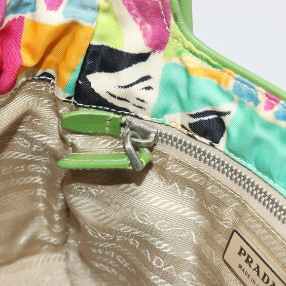 PRADA Hand Bag Nylon Green Silver Auth 195238A