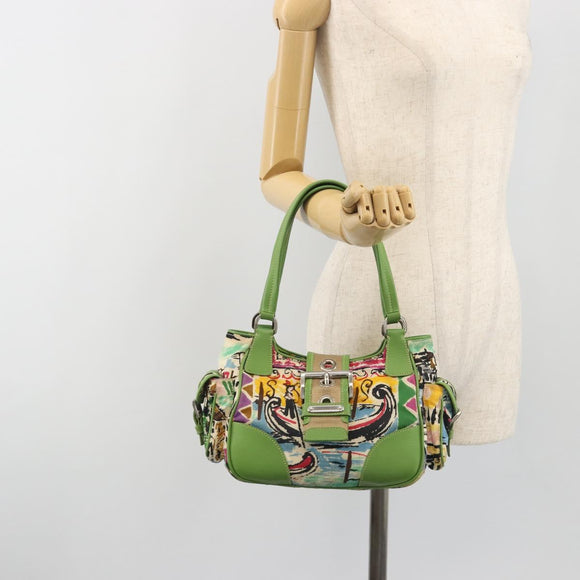 PRADA Hand Bag Nylon Green Silver Auth 195238A
