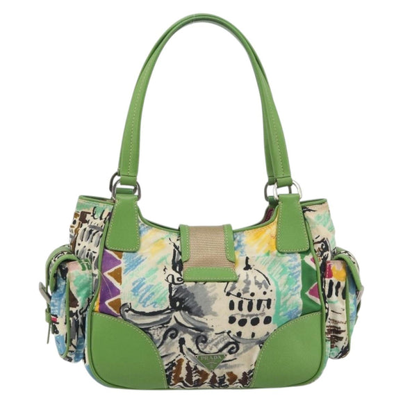PRADA Hand Bag Nylon Green Silver Auth 195238A