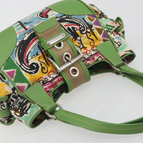 PRADA Hand Bag Nylon Green Silver Auth 195238A