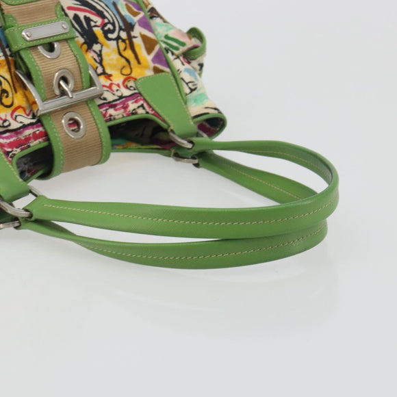 PRADA Hand Bag Nylon Green Silver Auth 195238A