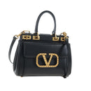 VALENTINO Rock Studs Hand Bag Leather 2way Black Gold Auth 195239M-1