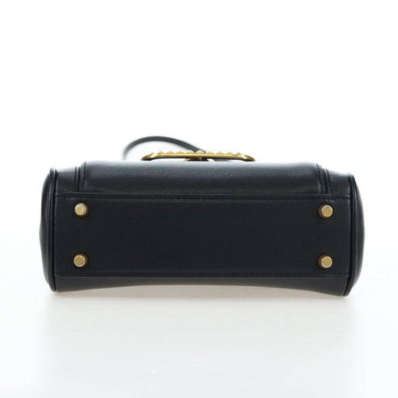 VALENTINO Rock Studs Hand Bag Leather 2way Black Gold Auth 195239M