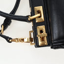 VALENTINO Rock Studs Hand Bag Leather 2way Black Gold Auth 195239M-22