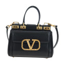 VALENTINO Rock Studs Hand Bag Leather 2way Black Gold Auth 195239M-13