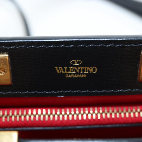 VALENTINO Rock Studs Hand Bag Leather 2way Black Gold Auth 195239M