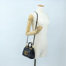 VALENTINO Rock Studs Hand Bag Leather 2way Black Gold Auth 195239M-29