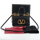 VALENTINO Rock Studs Hand Bag Leather 2way Black Gold Auth 195239M-12