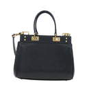 VALENTINO Rock Studs Hand Bag Leather 2way Black Gold Auth 195239M-2