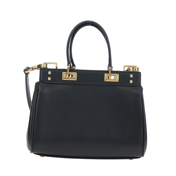 VALENTINO Rock Studs Hand Bag Leather 2way Black Gold Auth 195239M