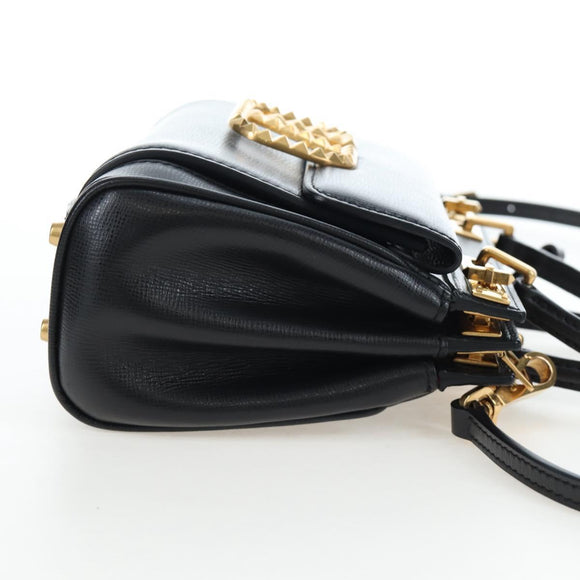 VALENTINO Rock Studs Hand Bag Leather 2way Black Gold Auth 195239M