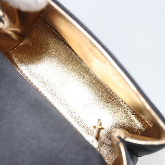 CHANEL Chain Shoulder Bag Satin Black Gold Tone CC Auth 195241V