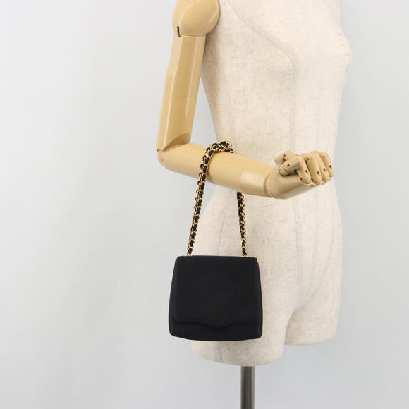 CHANEL Chain Shoulder Bag Satin Black Gold Tone CC Auth 195241V