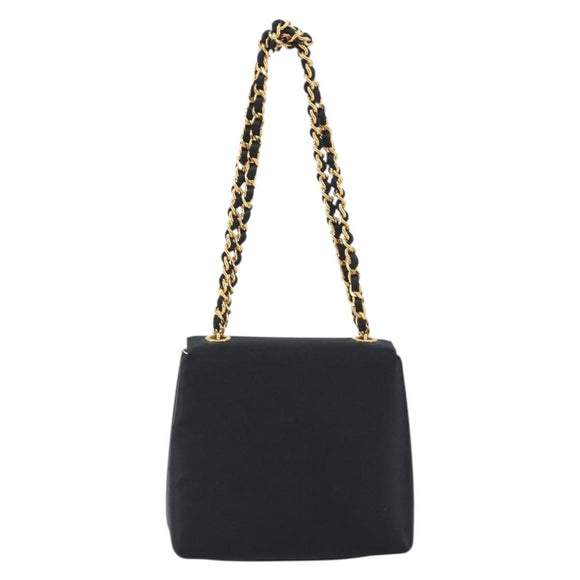 CHANEL Chain Shoulder Bag Satin Black Gold Tone CC Auth 195241V