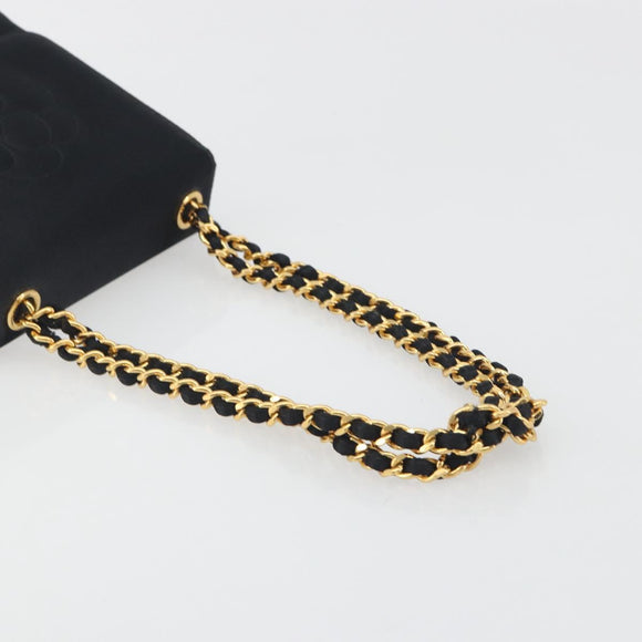 CHANEL Chain Shoulder Bag Satin Black Gold Tone CC Auth 195241V