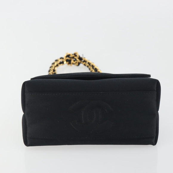 CHANEL Chain Shoulder Bag Satin Black Gold Tone CC Auth 195241V