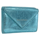 BALENCIAGA Paper Mini Wallet Leather Light Blue Silver 391446 Auth 195242A-1