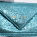 BALENCIAGA Paper Mini Wallet Leather Light Blue Silver 391446 Auth 195242A-12