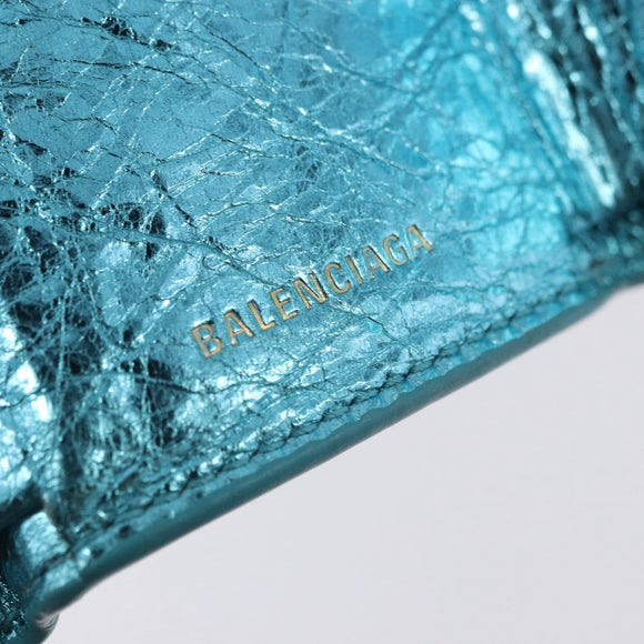 BALENCIAGA Paper Mini Wallet Leather Light Blue Silver 391446 Auth 195242A