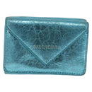 BALENCIAGA Paper Mini Wallet Leather Light Blue Silver 391446 Auth 195242A-2