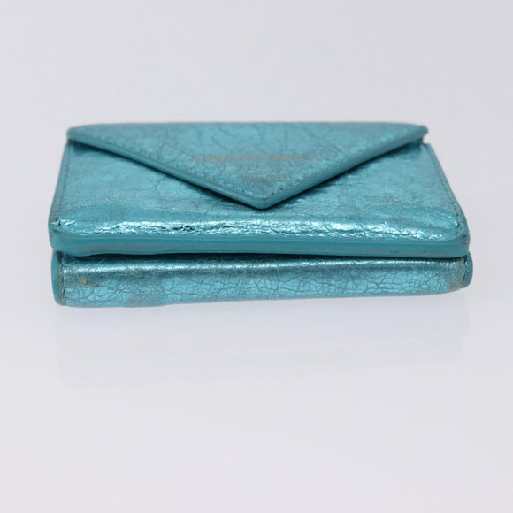 BALENCIAGA Paper Mini Wallet Leather Light Blue Silver 391446 Auth 195242A