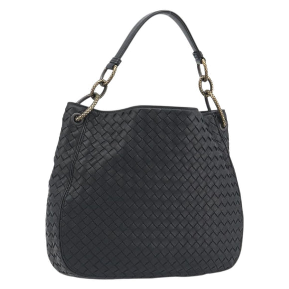 BOTTEGA VENETA INTRECCIATO Chain Shoulder Bag Leather Black Gold Auth 195244V