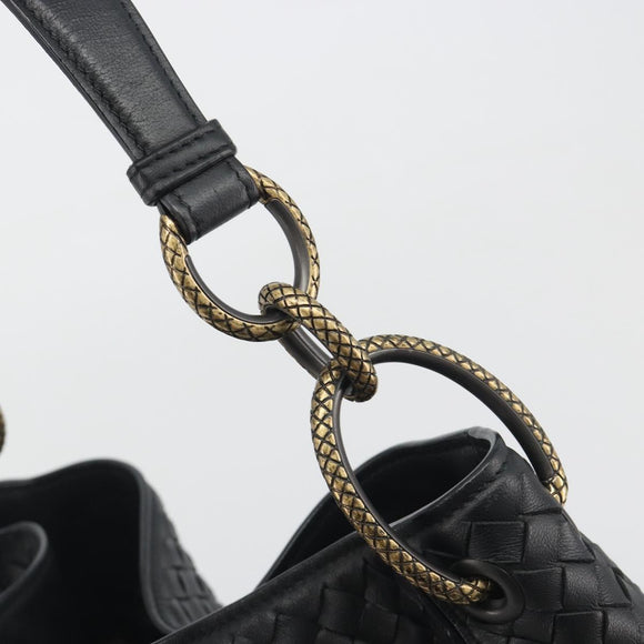 BOTTEGA VENETA INTRECCIATO Chain Shoulder Bag Leather Black Gold Auth 195244V