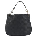 BOTTEGA VENETA INTRECCIATO Chain Shoulder Bag Leather Black Gold Auth 195244V-13