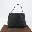 BOTTEGA VENETA INTRECCIATO Chain Shoulder Bag Leather Black Gold Auth 195244V-12