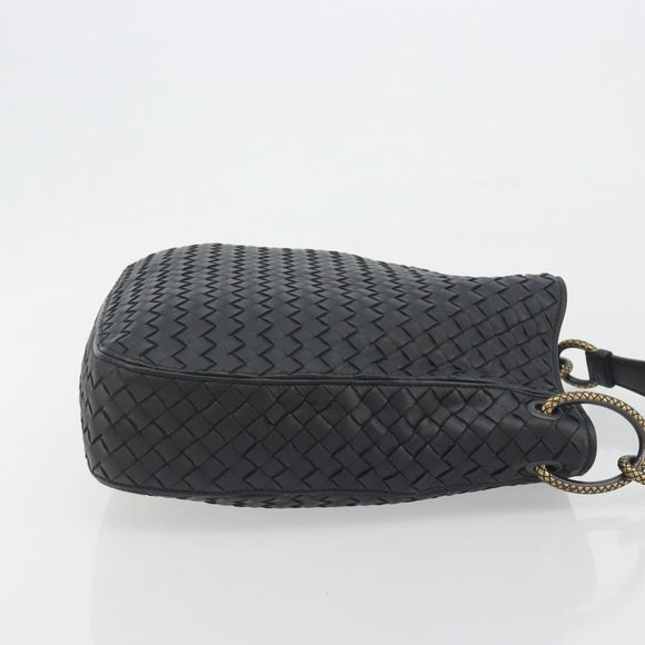 BOTTEGA VENETA INTRECCIATO Chain Shoulder Bag Leather Black Gold Auth 195244V