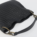 BOTTEGA VENETA INTRECCIATO Chain Shoulder Bag Leather Black Gold Auth 195244V-6