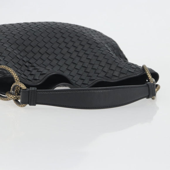 BOTTEGA VENETA INTRECCIATO Chain Shoulder Bag Leather Black Gold Auth 195244V