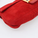 FENDI Mamma Baguette Shoulder Bag Suede Red Gold Auth 195245SM-11