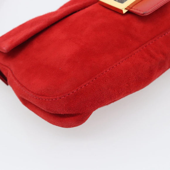 FENDI Mamma Baguette Shoulder Bag Suede Red Gold Auth 195245SM