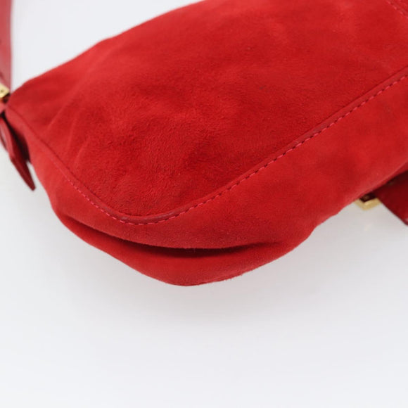 FENDI Mamma Baguette Shoulder Bag Suede Red Gold Auth 195245SM
