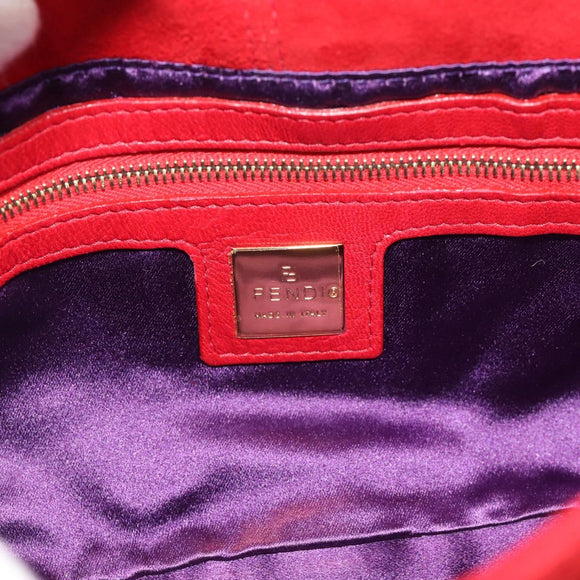 FENDI Mamma Baguette Shoulder Bag Suede Red Gold Auth 195245SM