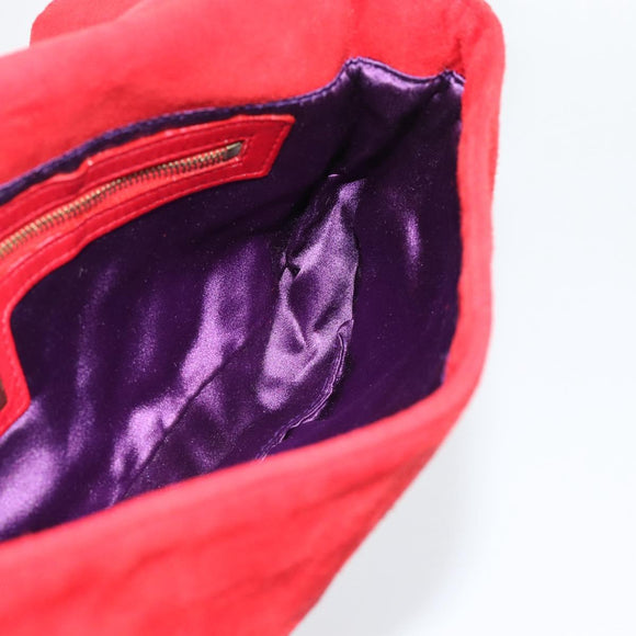 FENDI Mamma Baguette Shoulder Bag Suede Red Gold Auth 195245SM