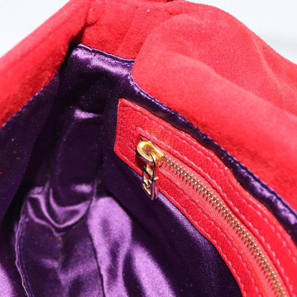 FENDI Mamma Baguette Shoulder Bag Suede Red Gold Auth 195245SM