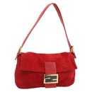 FENDI Mamma Baguette Shoulder Bag Suede Red Gold Auth 195245SM-1