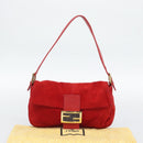 FENDI Mamma Baguette Shoulder Bag Suede Red Gold Auth 195245SM-23